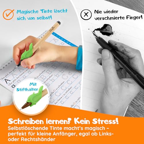 Filapen® Magische Vorschulhefte ab 4 Jahren – 5 Übungshefte + Stift (wiederverwendbar) – Schreiben & Rechnen lernen, Buchstaben & Zahlen üben – Für Linkshänder und Rechtshänder
