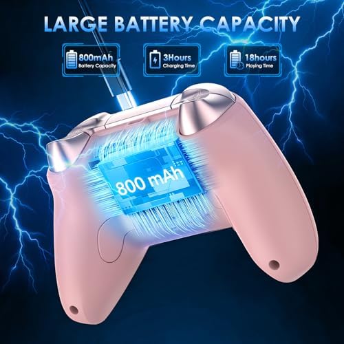 Moonag Wireless PC Controller with Hall Effect Joystick, 2.4G Wireless & Wired 1000Hz Polling Rate, Turbo & Dual Vibration, RGB Lighting, Gaming Controller for PC/Switch/iOS/Android, Pink - 5