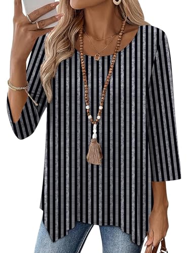 AKEWEI AKEWEI 3/4 Length Sleeve Womens Tunic Tops Loose Fit Blouses Dressy Casual Crew Neck Tees S-2XL