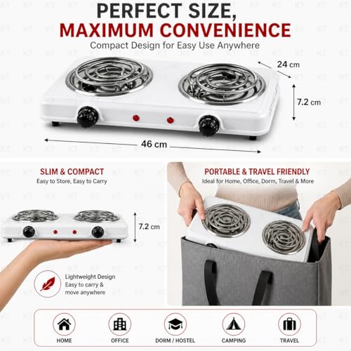 Image of DRUMSTONE ( 2026 Brings 10 Years Warranty ) Electric Double Burner Hot Plate 2000W Fast Heating Portable Cooking Stove for Kitchen Hostel Office Travel Energy Efficient Dual Coil