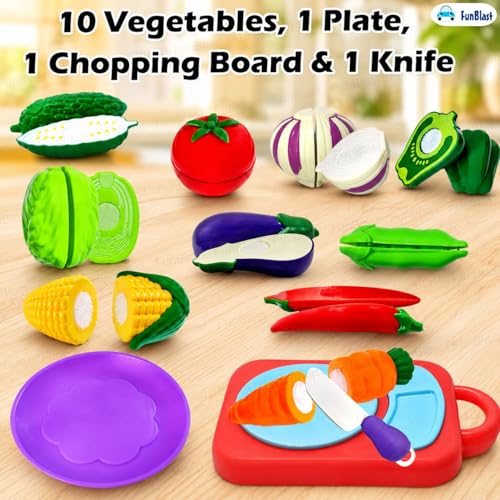 Image of FunBlast Vegetables Play Set Toys - 13 Pieces Realistic Sliceable Cutting Vegetable Pretend Play Kitchen Toys for Kids, Play Food Toys, Vegetable Toys with Chopping Board & Knife (Multicolor)