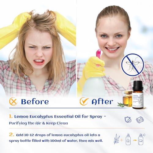 Image of HIQILI Lemon Eucalyptus Oil, for Spary, Diffuser, Indoors, Outdoors, Garden, Yard, 100% Pure Natural - 0.33 Fl Oz