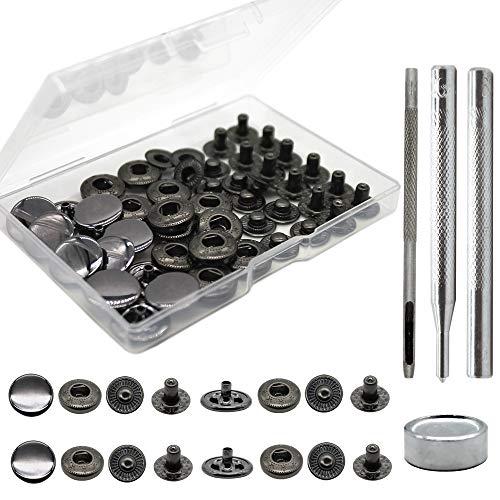 Raydodo 12 Set Leather Snap Fasteners Kit, 15mm Metal Snap Buttons Kit Press Studs with 4 Install...