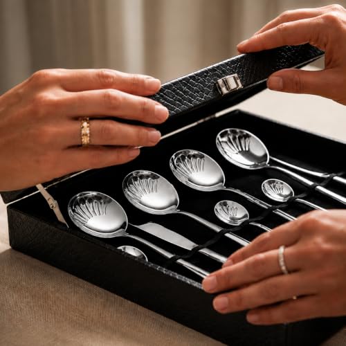 Image of 24-Piece Silver Stainless Steel Cutlery Set with Premium Storage Textured Plastic Box | Mirror Finish Flatware for 6 | Dinner Spoons, Forks, Knives & Teaspoons | Luxury Gift Set