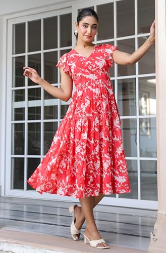 Image of Janasya Women's Georgette Printed Flared Western Dress