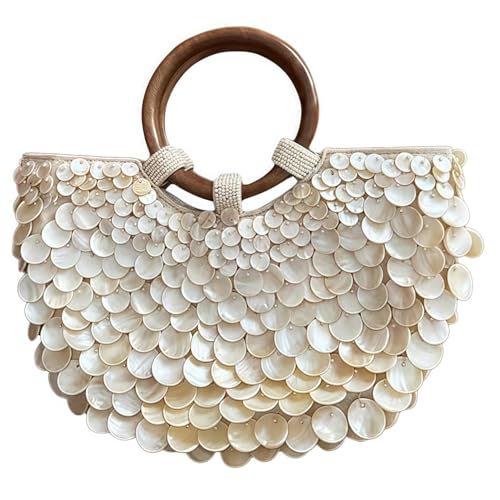 Beaded Bag,2025 New Seashell Purse,Summer Beach Handle Beaded Handbag,Fashionable Shell Purse for Women,Suitable for Beach Wedding Party Holiday Travel.