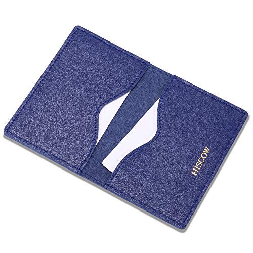 HISCOW Minimalist Thin Bifold Card Holder - Italian Calfskin (Electric Blue)
