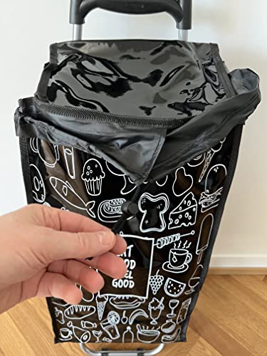 ADOB Einkaufstrolly Einkaufswagen Eat Good Black 50 Liter, 2 leise Gummiräder, extra Reissverschlussfach, klappbar… – Bild 6