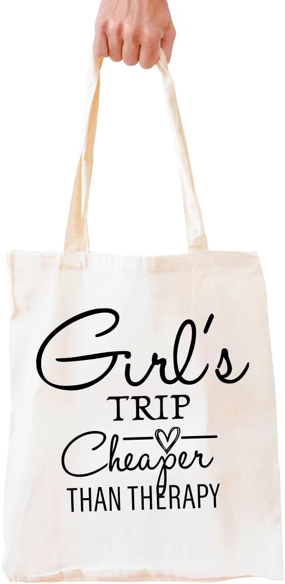 QIONGQIFunny Girl's Trip Cheaper Than Therapy Natural Cotton Girl Reusable Tote Bag Eco-Friendly Totes Gifts, White