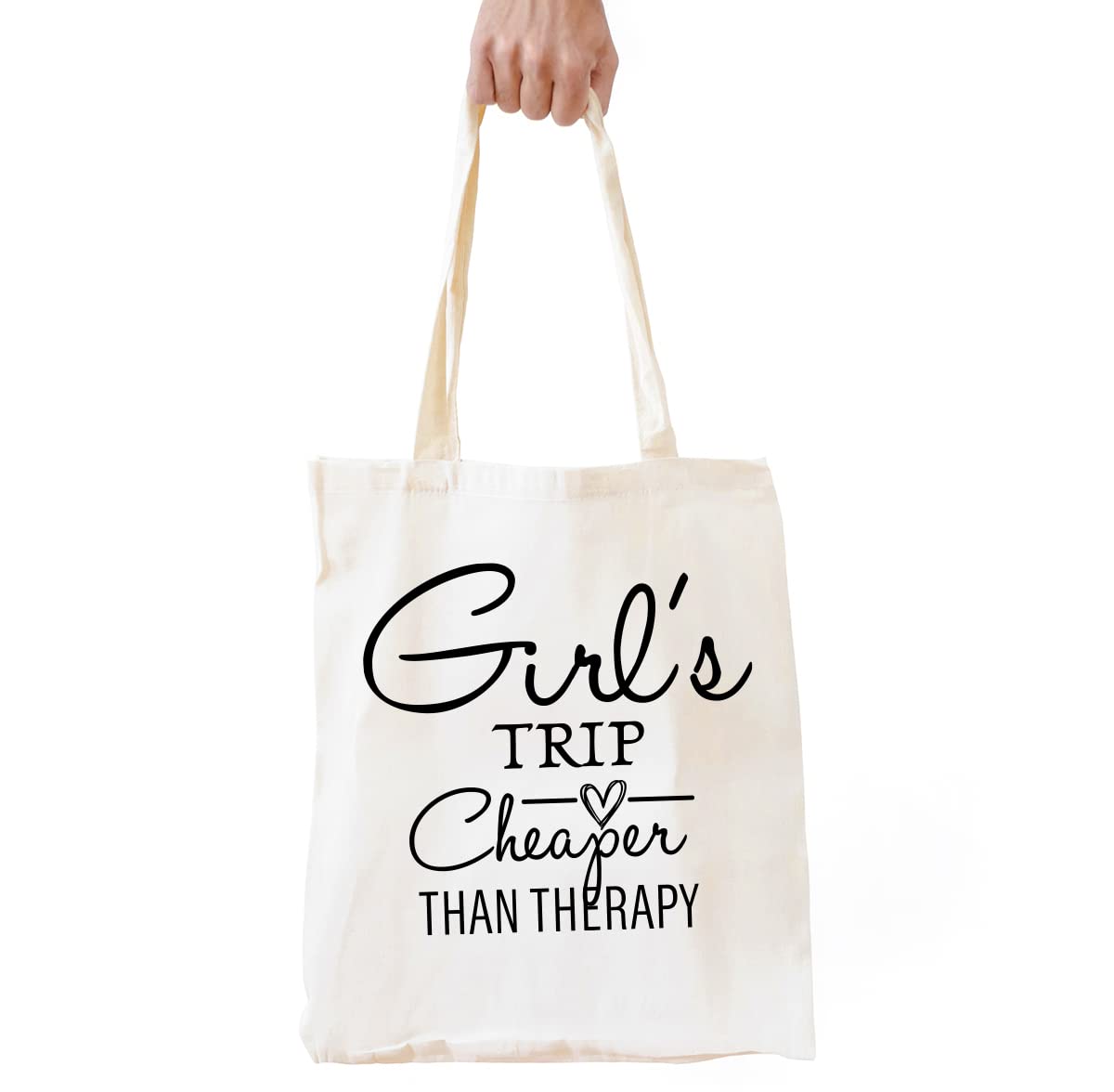 QIONGQIFunny Girl's Trip Cheaper Than Therapy Natural Cotton Girl Reusable Tote Bag Eco-Friendly Totes Gifts, White