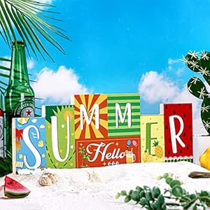 Summer Wooden Table Sign Double Sided Hello Summer and Happy 4th of July Tabletop Sign Hawaii Wood Block Memorial Day patriotic Tiered Tray Decor for Office Home indoor Shelf Centerpiece