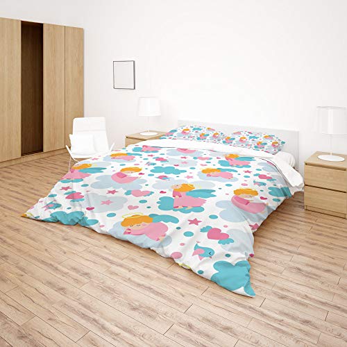 Housse de couette anges rose lit double en polyester durable avec taie d'oreiller - 5