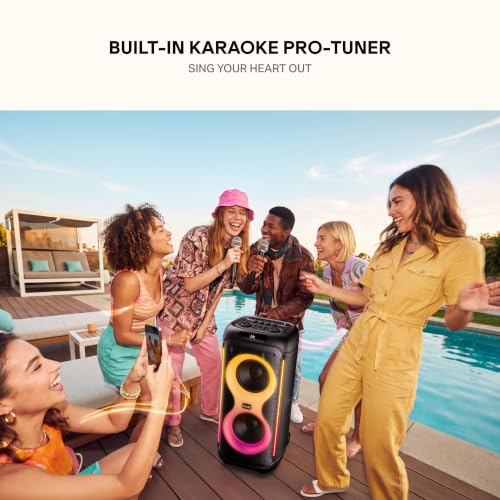 Image of boAt 2026 Launch PartyPal 650, AI Karaoke Auto Tuner,Inbuilt DJ Tracks & Bass Drop,300W Output,2 UHF Wireless Microphones,Vibrant RGB LEDs,Wheels for Mobility Bluetooth Party Speaker (Midnight Black)