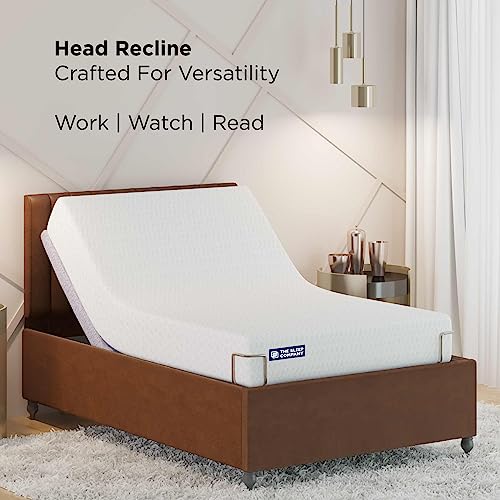 Image of The Sleep Company Elev8 Smart Recliner Bed with Leather Frame | Premium Smart Adjustable Bed | in-Built Massage Mode & Zero Gravity Sleep Mode | Single Size, Polished Steel, Brown