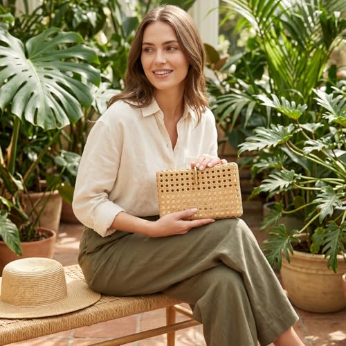 Image of Women Acrylic Rattan Clutch Purse Rattan Woven Evening Bag Wedding Party Purse Summer Beach Wicker Shoulder Handbag