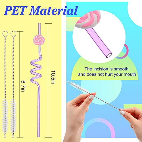 30 Pieces Candyland Reusable Plastic Straw For Kids, Colored Party Drinking Straws Kid Straw Decorative Straw With 2 Pieces Cleaning Brush For Kids Candy Lollipop Birthday Party Favors #TOP2