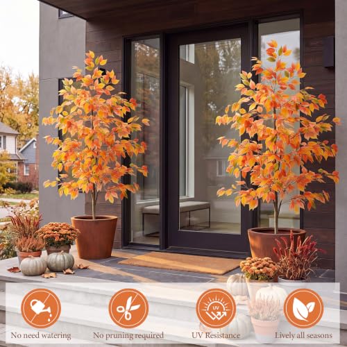 Daifunli 6Ft Faux Fall Tree Ficus Tree Potted Autumn Porch Decor by Daifunli - Used condition - Image 4