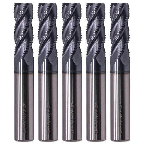 Image of 5Pcs 3 /8 inch 4 Flute Solid Carbide Roughing End Mills, ALCrSiN Nano Coated | 35 Degree Helix, 3 /8 inch Cutting Diameter, 3 /8 inch Shank Diameter, 7 /8 inch Length of Cut, 2-1 /2 inch Overall Length