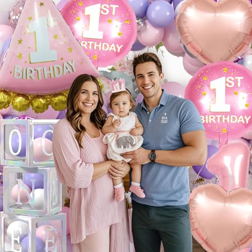 Image of Rozi Decoration First Birthday Decoration for Baby Girl Set of 5 Pcs | Happy Birthday Decoration Kit for 1 Year Girl | 1st Birthday Foil Balloon for Baby Girl | Princess Theme Birthday Decor