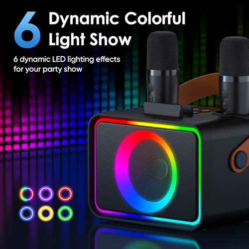 Miniatura 5 de Máquina De Karaoke Con 2 Micrófonos Para Adultos Y Niños, Altavoz De Karaoke Bluetooth Portátil Para Adultos Y Niños, Sistema Pa De Fiesta Con Luces De Discoteca Para Reuniones, Regalos Para La