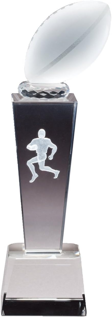 SHOP AWARDS AND GIFTS Crystal Football Player Figure Trophy Award, Sports Tournament Winner Prizes, Engravable Customizable Personalized, 8 3/4 Inch