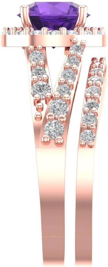 Clara Pucci Women's 18K Rose Gold Round-Cut Amethyst Solitaire Bridal Set with Eternity Band (2.32 cttw)