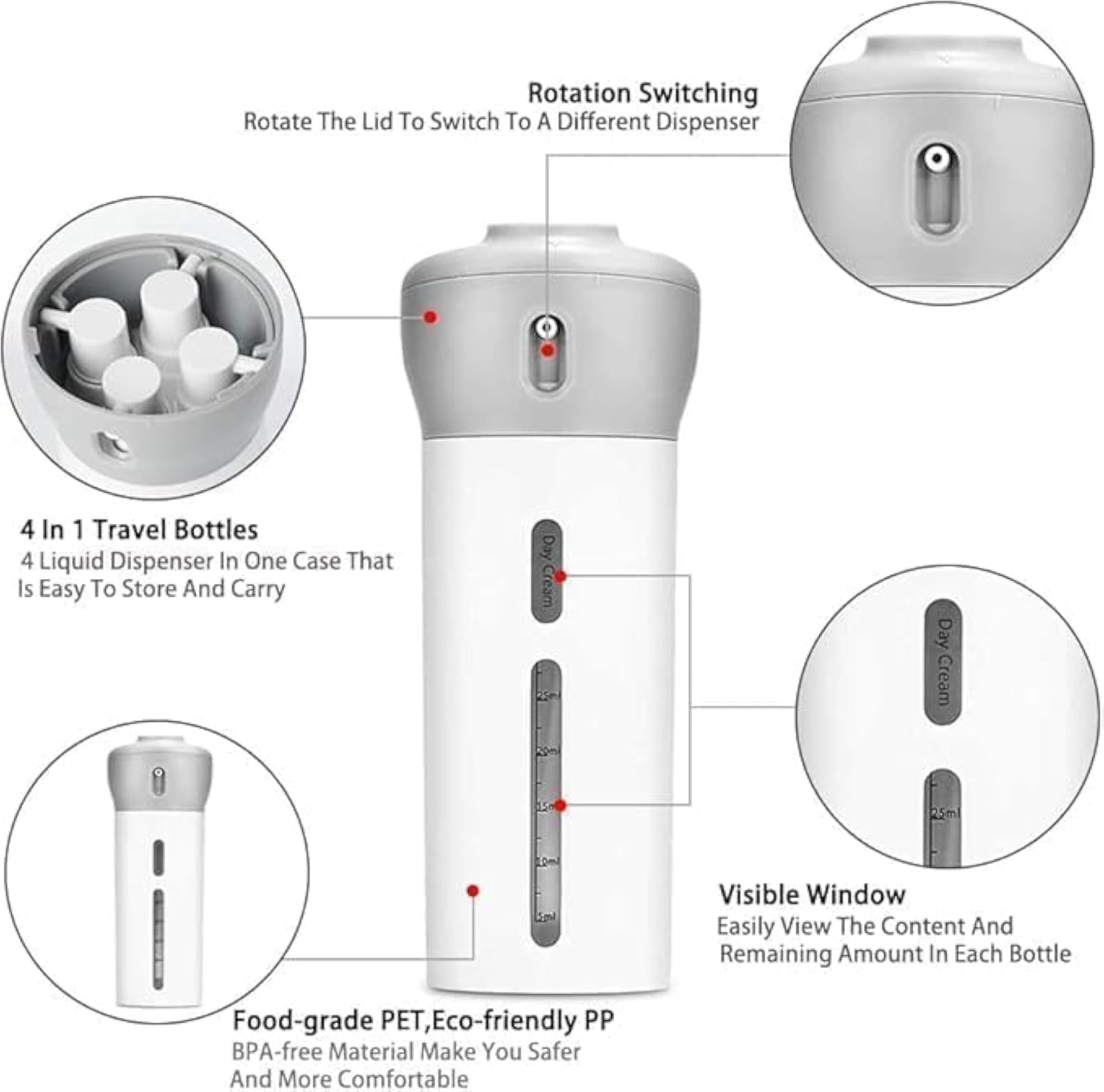 4-in-1 Refillable Travel Bottles Set, Leakproof TSA Approved
