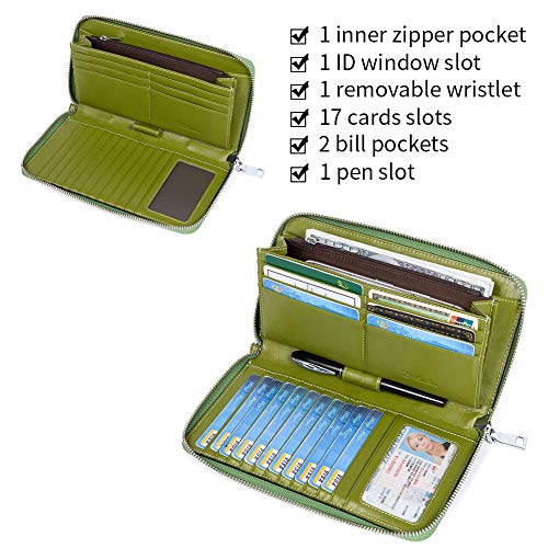 Bostanten Leather Wallets For Women Rfid Blocking Zip Around Credit Card Holder Phone Clutch Green #TOP1