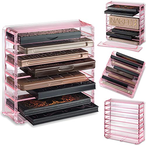 byAlegory Acrylic Palette Makeup Organizer w/ Removable Dividers Designed To Stand & Lay Flat 8 Spaces Fits Standard Medium Size Eyeshadow Palettes - Pink Clear