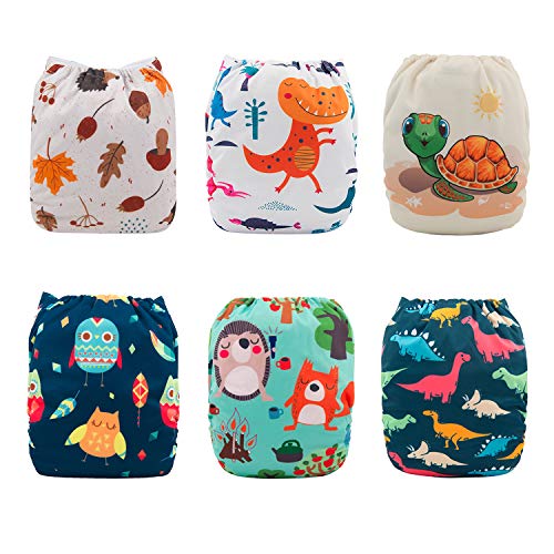 Babygoal Baby Cloth Diapers, One Size Washable Pocket Nappy, 6pcs Cloth Diapers+6 Inserts+4pcs Bamboo Inserts