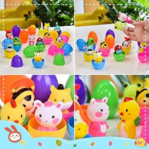 Fun Little Toys 12Pcs 2.56" Easter Eggs With Animal Finger Puppets, Bath Finger Puppets Set For Kids, Easter Basket Stuffers, Easter Egg Fillers, Easter Party Favors #TOP3