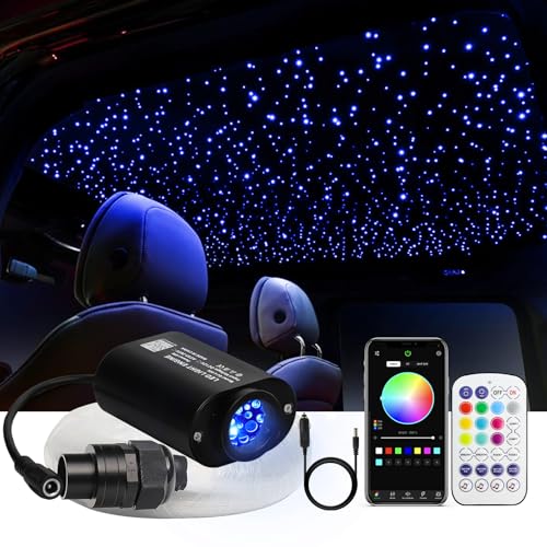 Image of Small Size 500pcs Fiber Optic Star Lights for Car Ceiling, 6W Starlight Headliner Kit with Twinkle Effect, Sound-Activated APP& Remote Control RGBW Starlight Engine for Car Home 9.8ft*0.03in