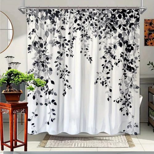 Rideau de douche élégant à motif de feuilles haut de gamme 165 x 214 cm