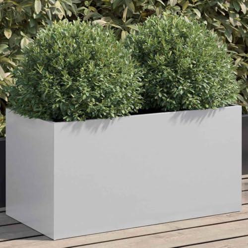Silberner Pflanzkübel für Garten, 62x30x29 cm, aus verzinktem Stahl, robust, langlebig, wetterfest, ideal für Blumen, Kräuter und Outdoor-Pflanzen, modernes Design