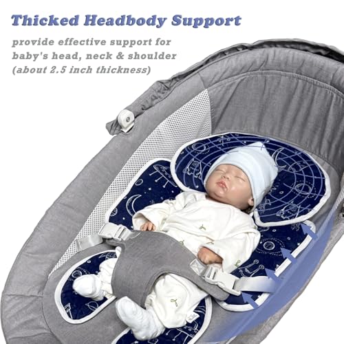 Image of Infant Car Seat Insert, 2 in 1 Carseat Head Neck Pillow for Newborn, Baby Carriage Pad with Strap Covers, Universal Seat Pad for Carseats, Stroller, Swings, Bouncer, Planet (Navy Blue)