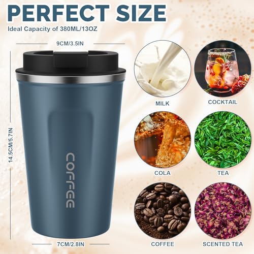 Image of MOMSIV 12oz Travel Mug, Insulated Coffee Cup with Leakproof Lid, Vacuum Stainless Steel Double Walled Reusable Tumbler for Hot and Cold Water Coffee and Tea In Travel and Car Blue