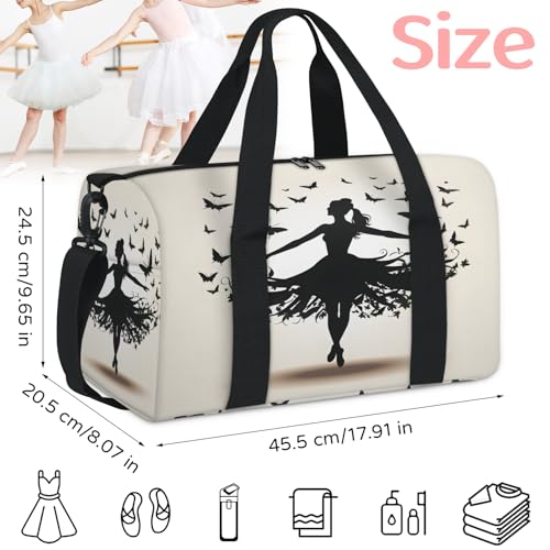 Black Gym Bag for Women, Duffle Bag for Travel Sport, Lightweight Waterproof Carry on Weekender Dance Yoga Workout Bags, Ballerina2