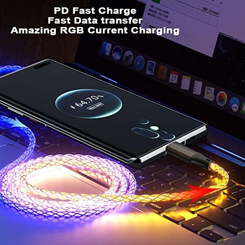 Image of RGB Colorful USB A to USB Type C PD 66W Fast Charging Cable Phone Charger High Data Speed Visible Light Up Colourful RGB Current Flowing for All USB C Device-RGB USB A to C 39 Inches