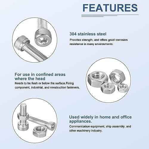 DTGN 100Pcs #8-32 Bolts Socket Head Screws Kit, #8-32 Screw Assortment, 304 Stainless Steel #8-32x1/4", 3/8", 1/2", 5/8" - Image 4