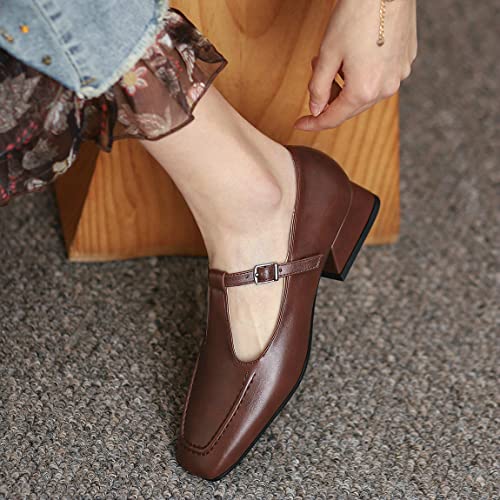 Trendenzy Womens Square Toe Pumps T Strap Chunky Mary Jane Vintage Low Heel Shoes4