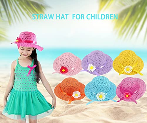 AIYUENCICI Tea Party Straw Hat 6 Girls Hats with Bracelet for Kids Dress Up Party Supplies4