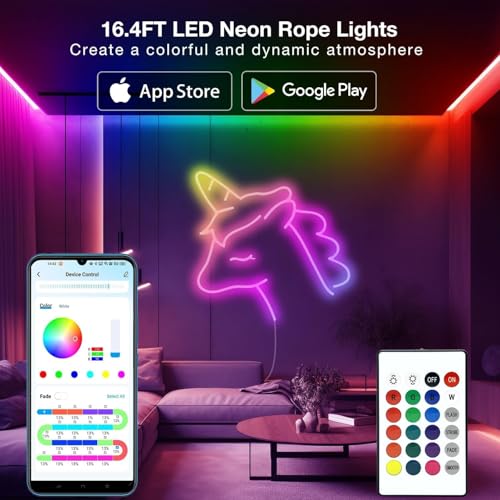 Tira de luces LED neón flexible RGB 16.4ft con control miniatura 3