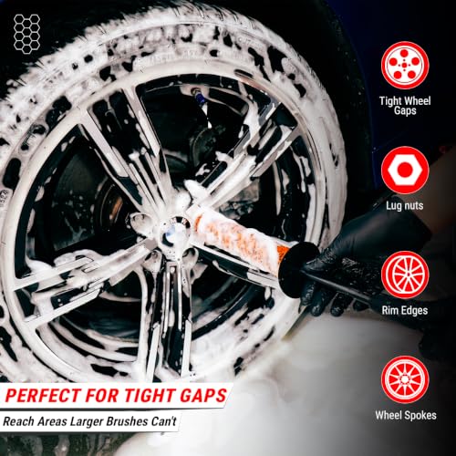 Image of Wavex Small Wheel Cleaning Brush for Car & Bike Detailing | Ultra Soft Microfiber Brush for Tight Wheel Gaps, Spokes & Rim Edges | Safe for Alloy Wheels & Gloss Finishes
