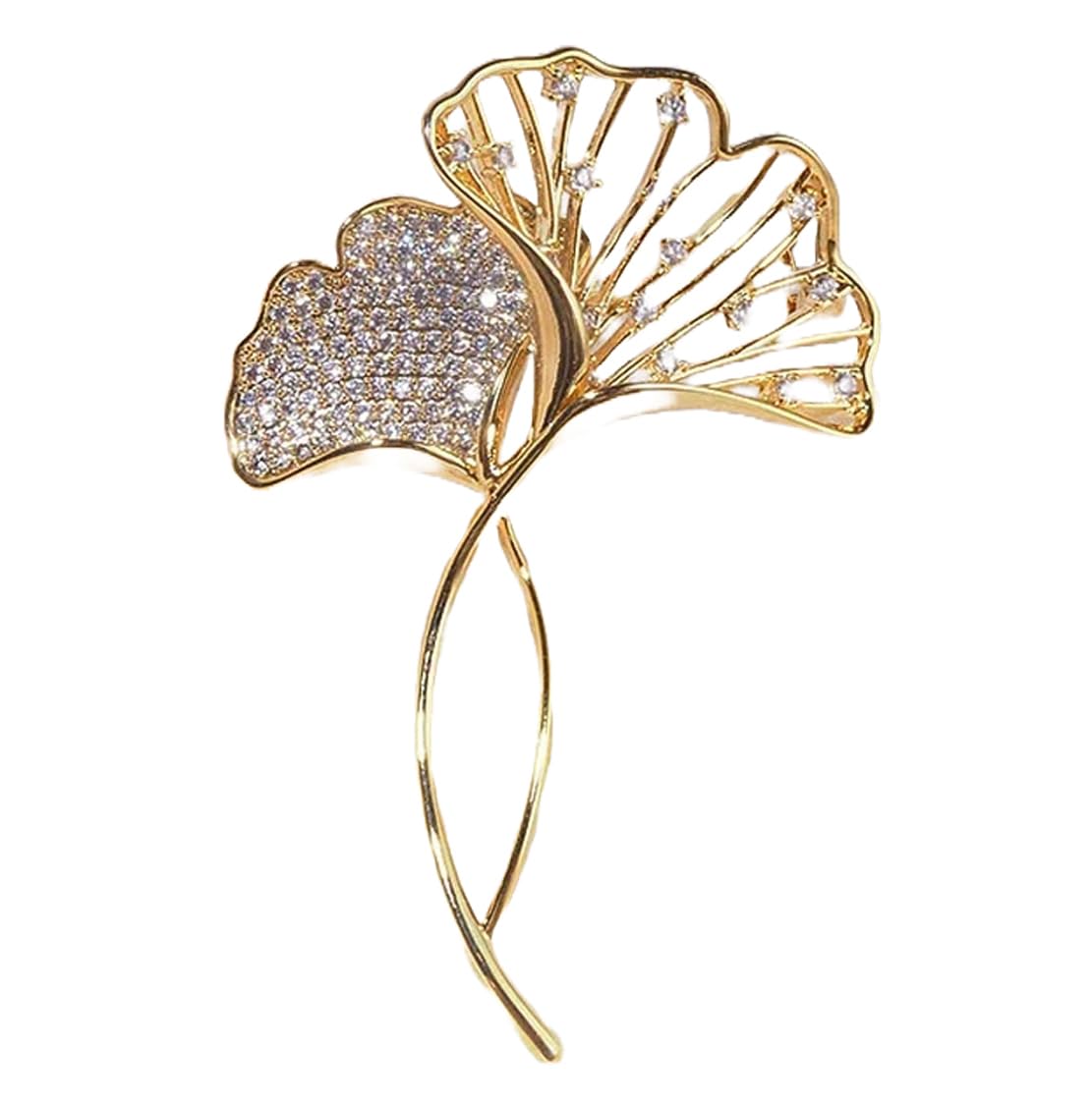Womens Metal Rhinestone Golden Ginkgo Leaf Brooch: Pack of 1 (SR/JEW-BR25b)-image-33