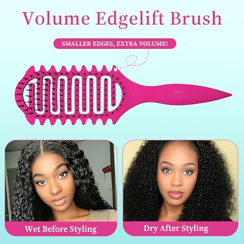 Image of Combelle Curl Defining Brush - 24 cm Vented Detangling & Volumizing Hair Brush for Curly Hair - Vegan Boar Bristles, Ergonomic Handle, Reduces Frizz & Defines Curls (Pink)