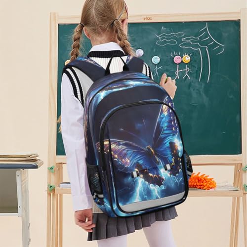 Sac à dos d'école primaire papillon bleu pour enfants 6-12 ans
