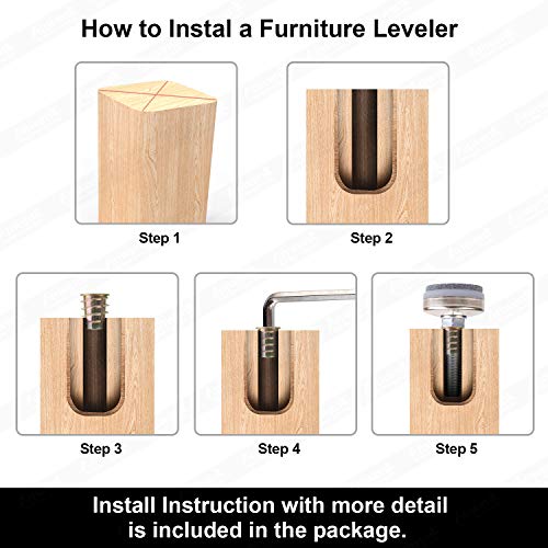 Heavy Duty Furniture Levelers Adjustable Furniture Legs Levelers, Leveling Feet for Tables Chairs Cabinets Sofa Raiser, Support 1320LBs, T- Nut Kit 3/8”-16 Thread, Large Base,w/ 4 Felt Pads (8 Pack) - Thumbnail 7