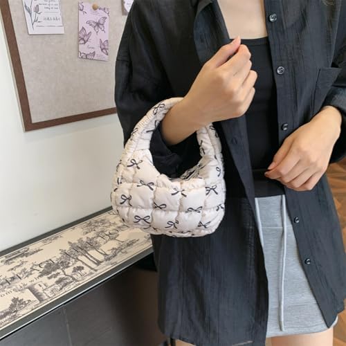Image of Quilted MINI Handbag and Purses Women Puffer Nylon Hobo Cotton Padded Purse Work Travel Lightweight
