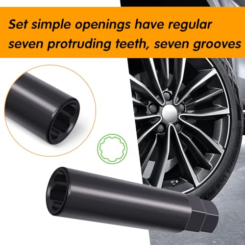 Image of ijuicy 7 Spline Lug Nut Socket, Wheel Lug Nut Removal Tool, Lug Nut Key with 13 /16 Inch and 7 /8 Inch Hex, Suitable for 9 /16 Inch M14x1.5 M14x2.0 Lug Nuts (Black)