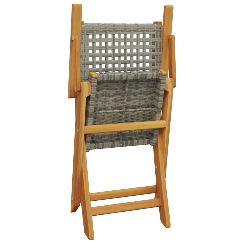 Set da 3 pezzi da bistrot grigio in polyrattan e legno massello, set da esterno